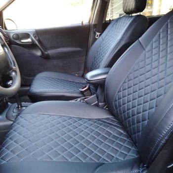 Авточехлы Автопилот Черный Ромб (Синяя Строчка)